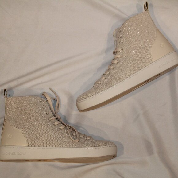 NIB MICHAEL KORS WOMEN'S CREAM GOLD HIGH TOP SNEAKERS SZ 8 - Picture 6 of 7